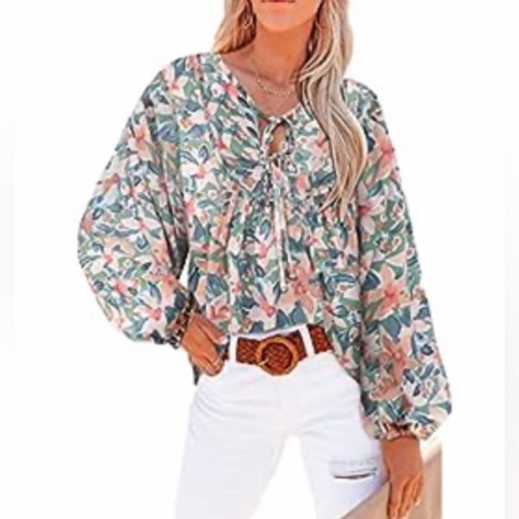 Shewin Womens Casual Boho Floral Print Long Sleeve Blouse Top Plus Size 2XL - Picture 1 of 12
